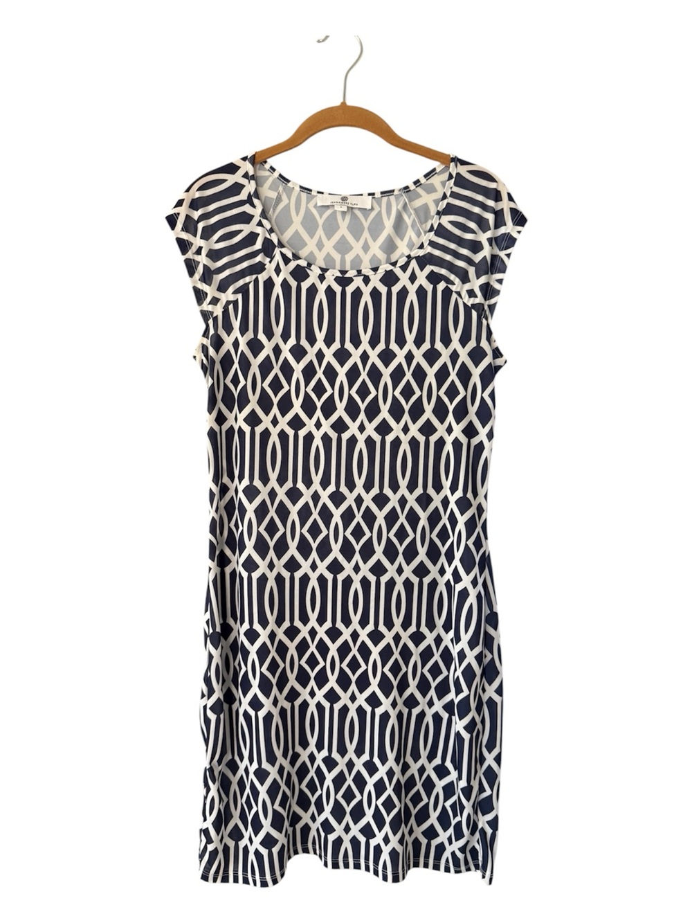 Jean-Pierre Klifa Paris Lily Sheath Dress Celtic Navy White Geometric Resort S